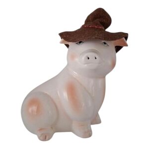 Ceramic Farmer Pig With Hat Vintage Figurine